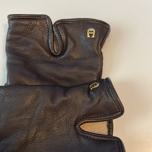 Leather Cashmere Lined Gloves Etienne Aigner Rich Brown size Medium - Picture 2 of 3